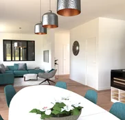 salle a manger créé par Isabel Rose Design sur les tons bleu et blanc