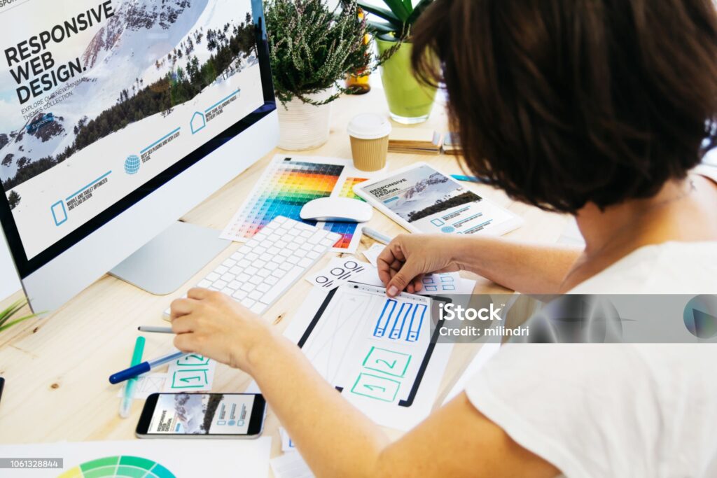 woman designing a responsive website